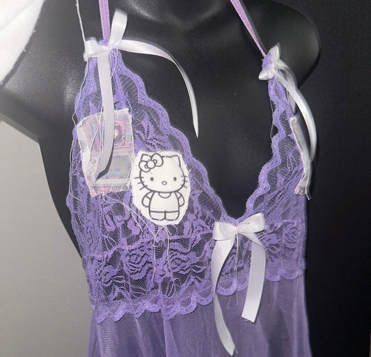 Baby purple gamer hellokitty lace top
